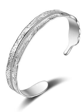 Womens Silver Leaf Design Cuff Bracelet